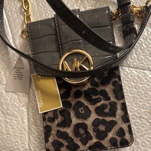 Michael Kors Black and Leopard Crossbody Bag